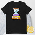 Black  t-shirt with a cartoon hourglass design and text 'Can't Age Shame Me' graphic on a light gray background.

