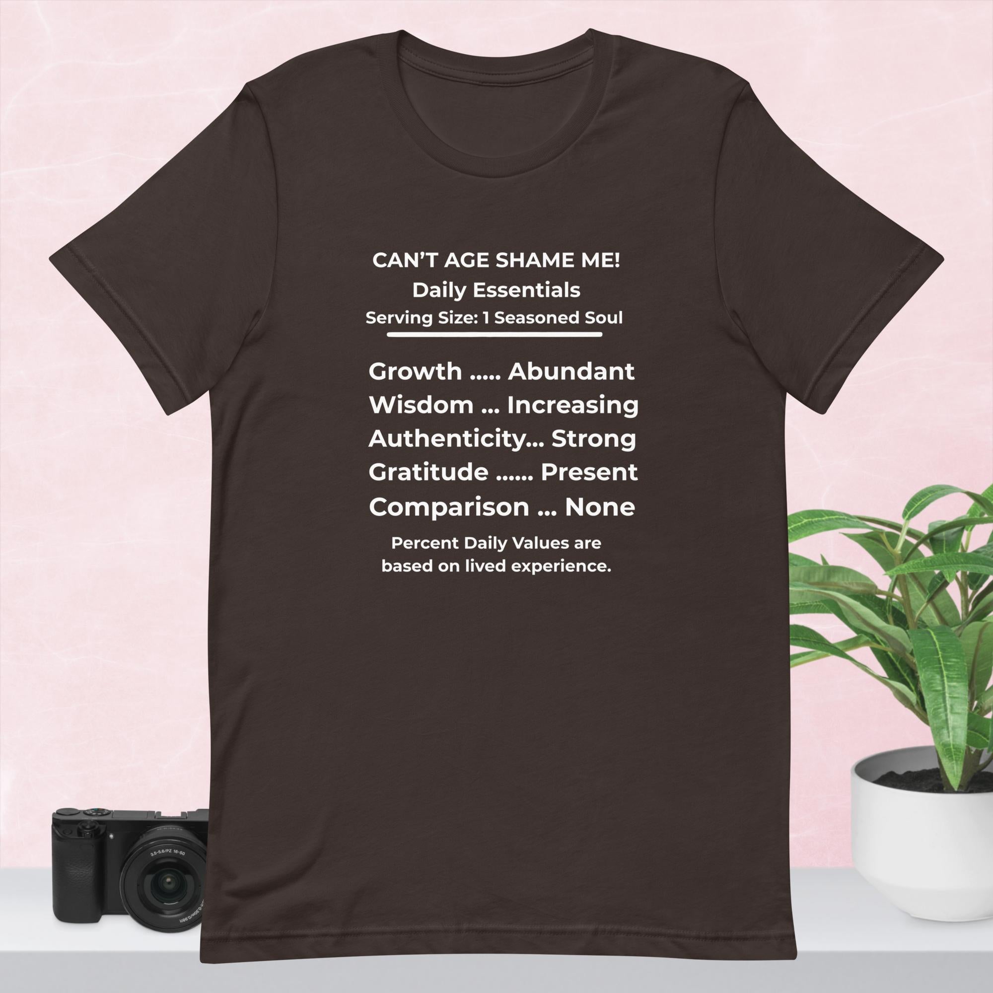 Brown Nutrition Facts Unisex T-Shirt: Zero Comparison (White Text)


