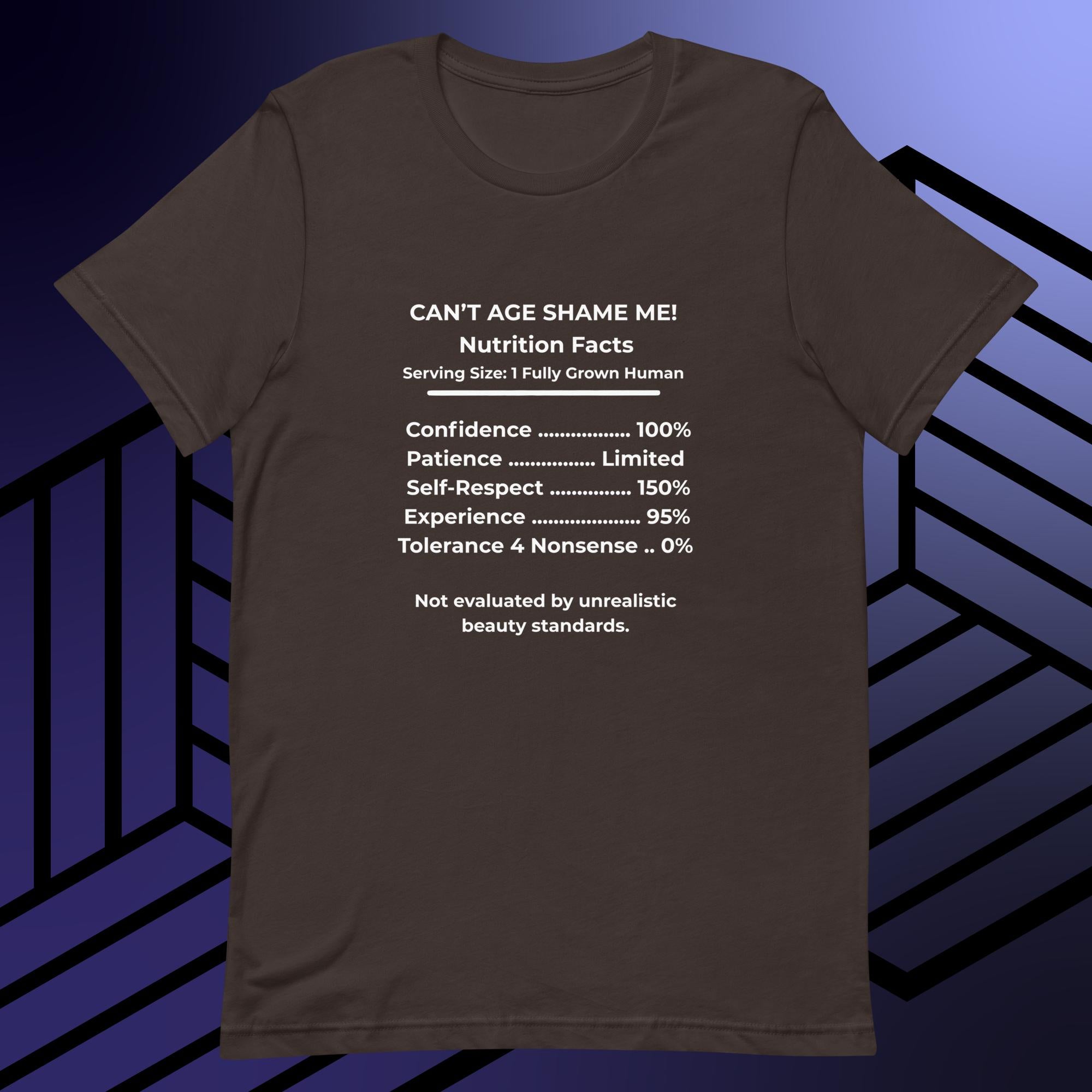 Gray Nutrition Facts Unisex T- Shirt: Zero Nonsense (White Text)

