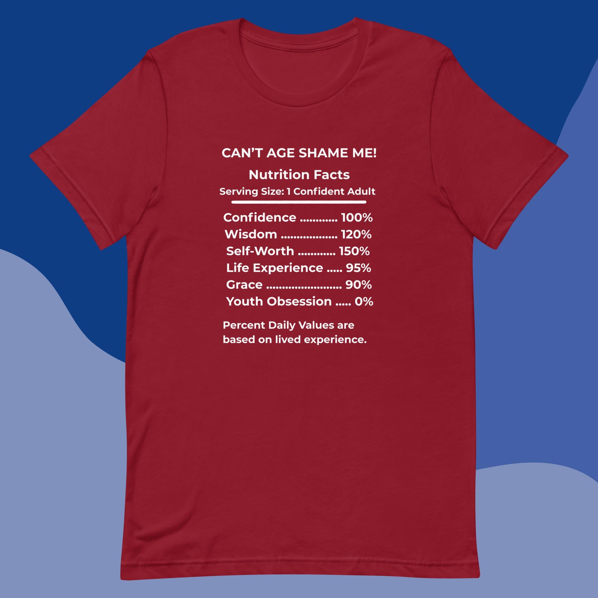 Cardinal Nutrition Facts Unisex T-Shirt: Youth Not Required (White Text)

