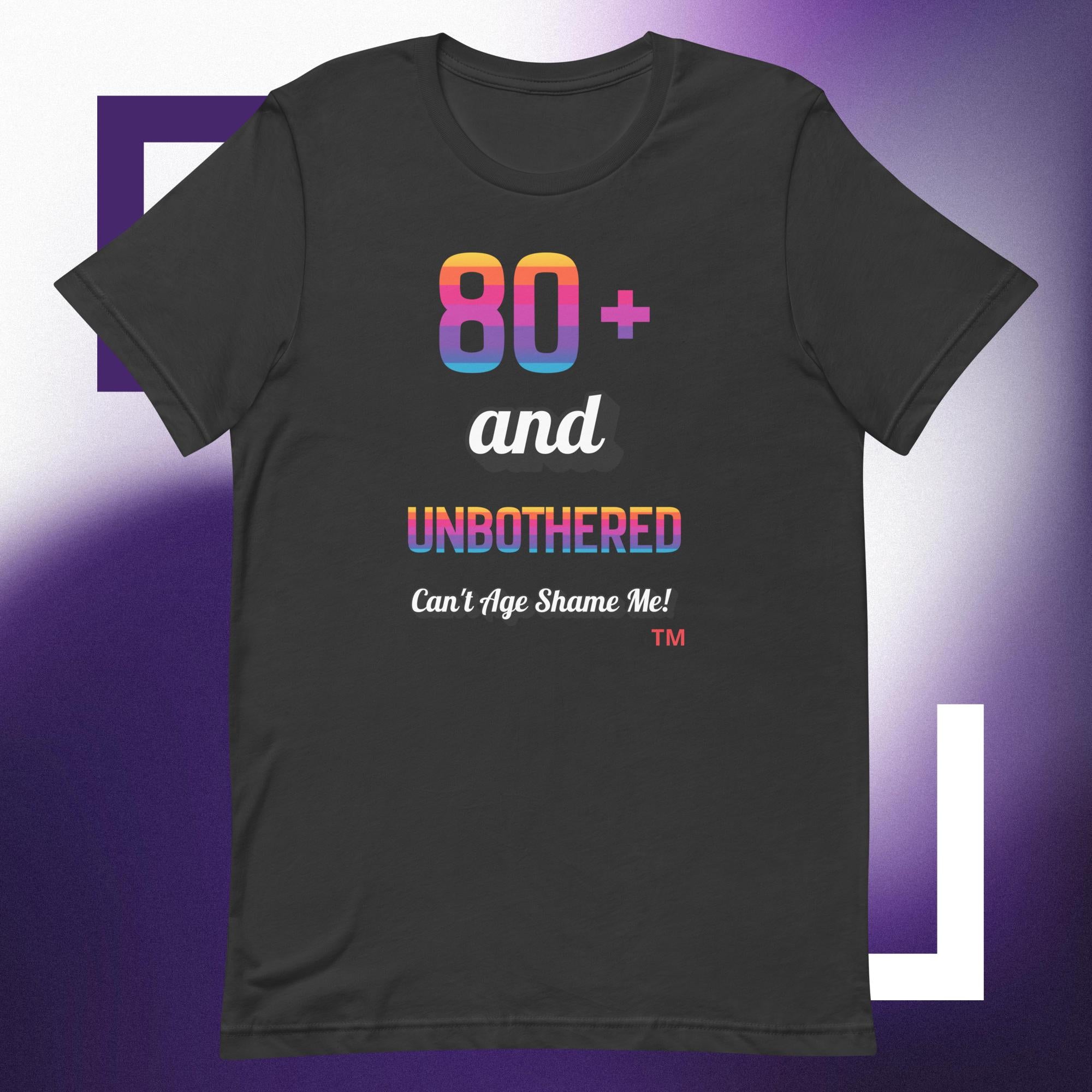 Dark Gray t-shirt with colorful text design on a purple background