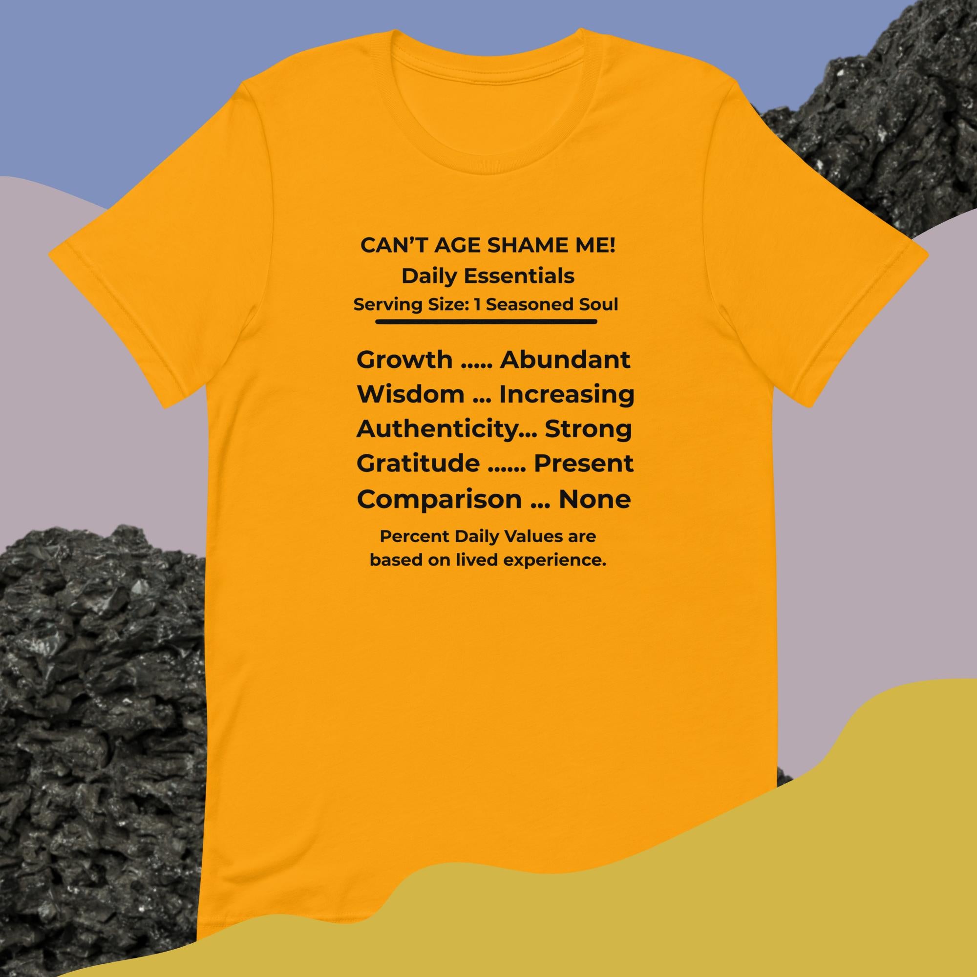 Gold Nutrition Facts Unisex T-Shirt: Zero Comparison (Black Text)

