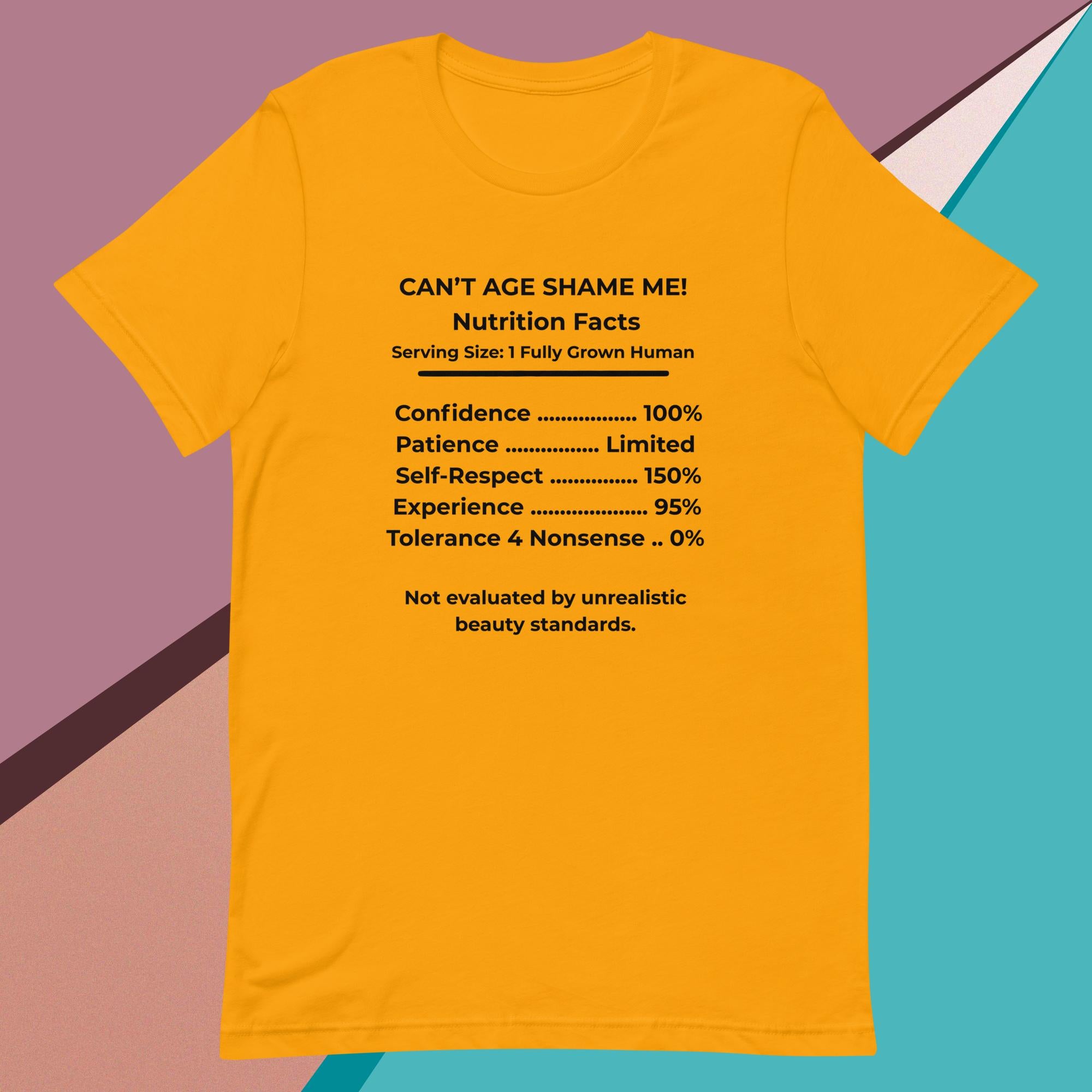 Gold Nutrition Facts Unisex T- Shirt: Zero Nonsense (Black Text)