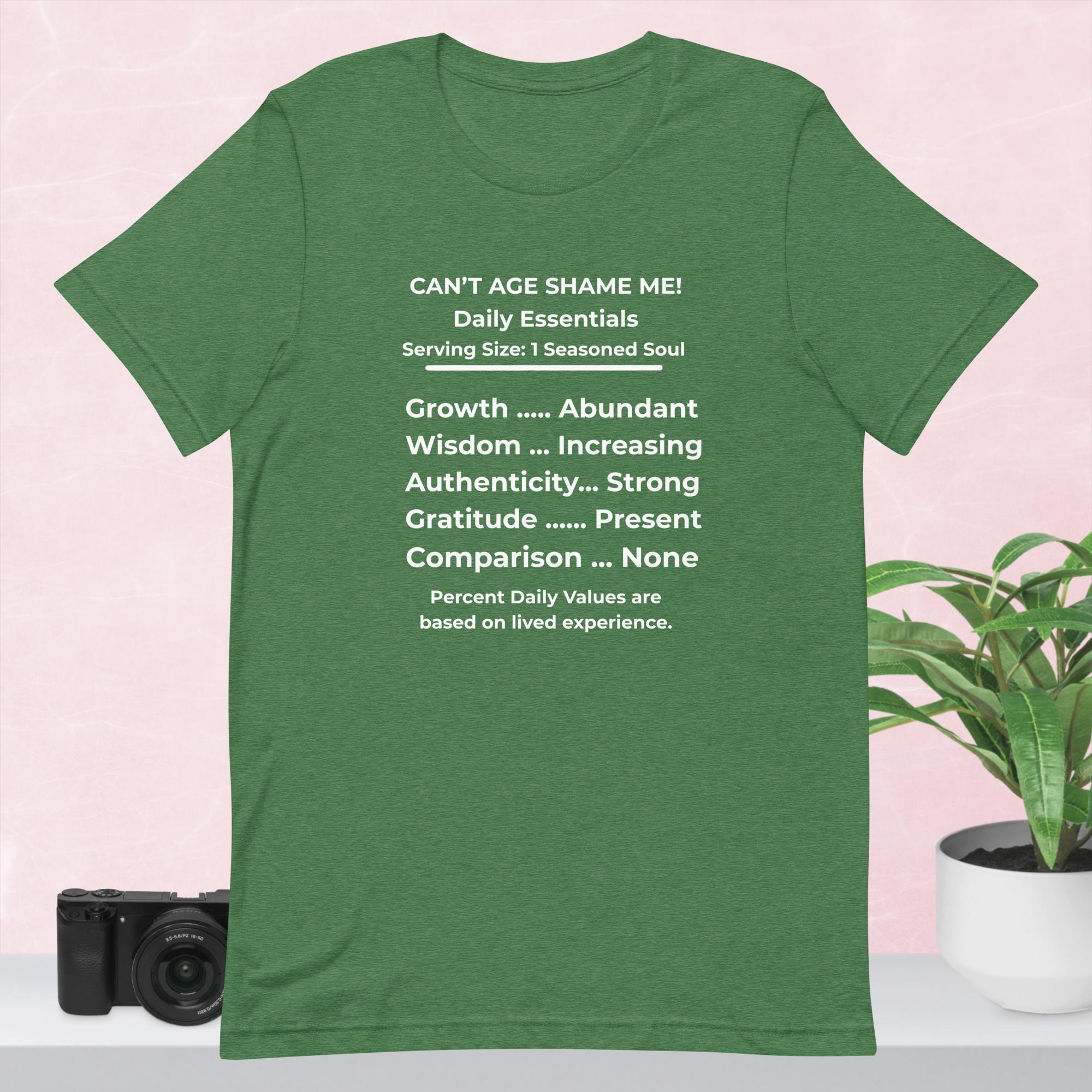 Heather Grass Green  Nutrition Facts Unisex T-Shirt: Zero Comparison (White Text)


