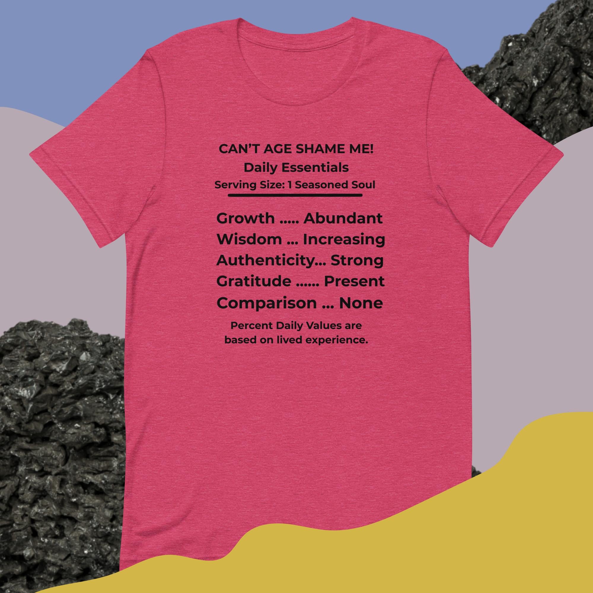 Heather Raspberry Nutrition Facts Unisex T- Shirt: Zero Comparison (Black Text)

