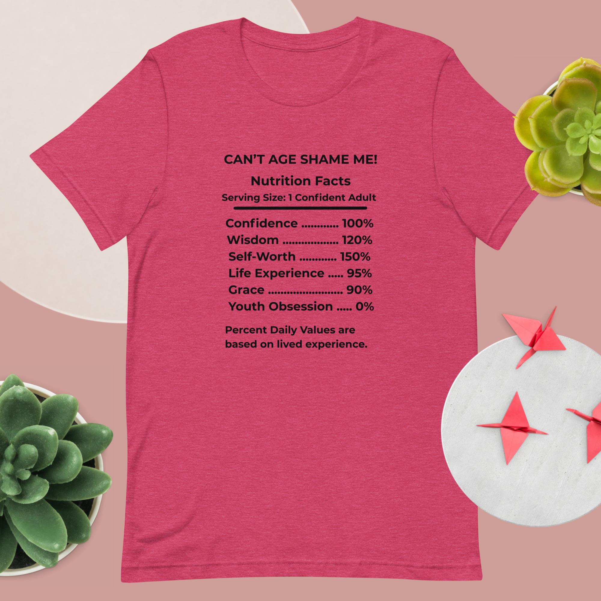 Heather Raspberry Nutrition Facts Unisex T-Shirt: Youth Not Required (Black Text)

