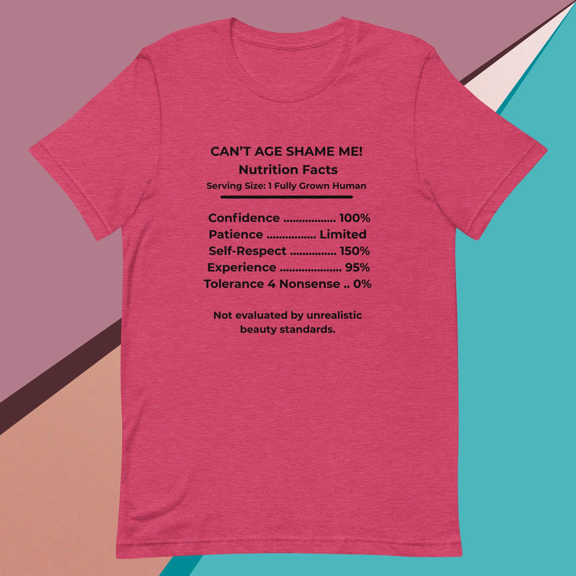 Heather Raspberry Nutrition Facts Unisex T- Shirt: Zero Nonsense (Black Text)