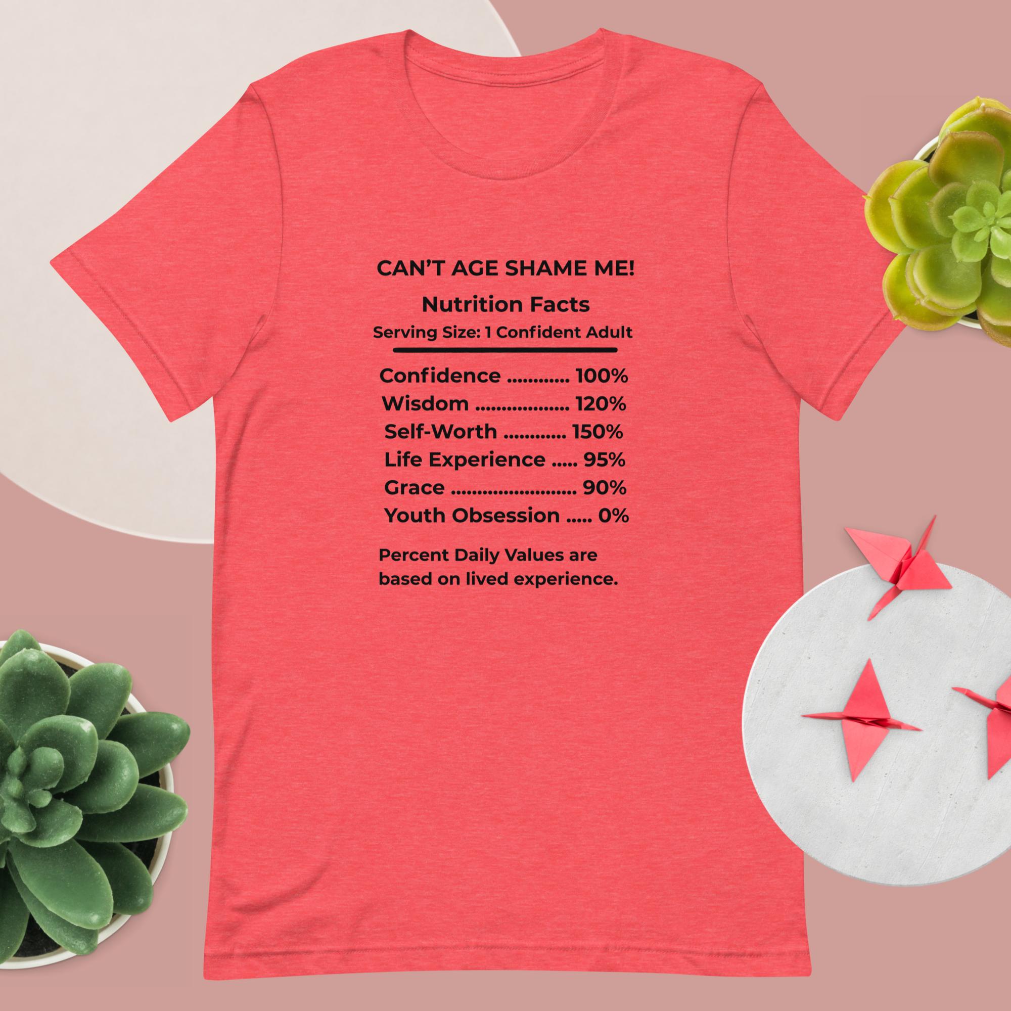 Heather Red Nutrition Facts Unisex T-Shirt: Youth Not Required (Black Text)

