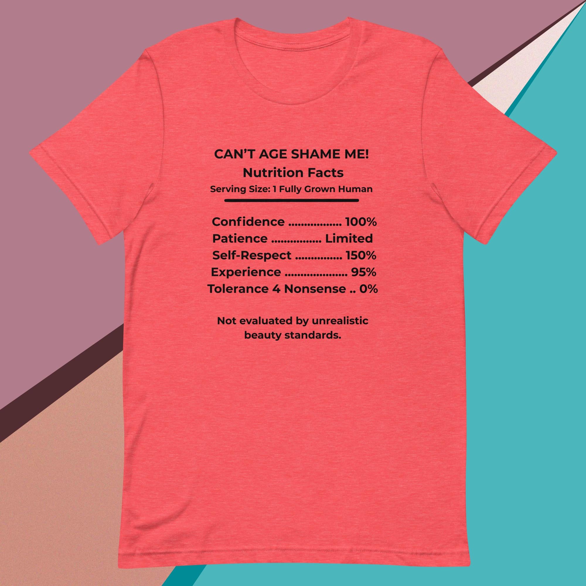 Heather Red Nutrition Facts Unisex T- Shirt: Zero Nonsense (Black Text)