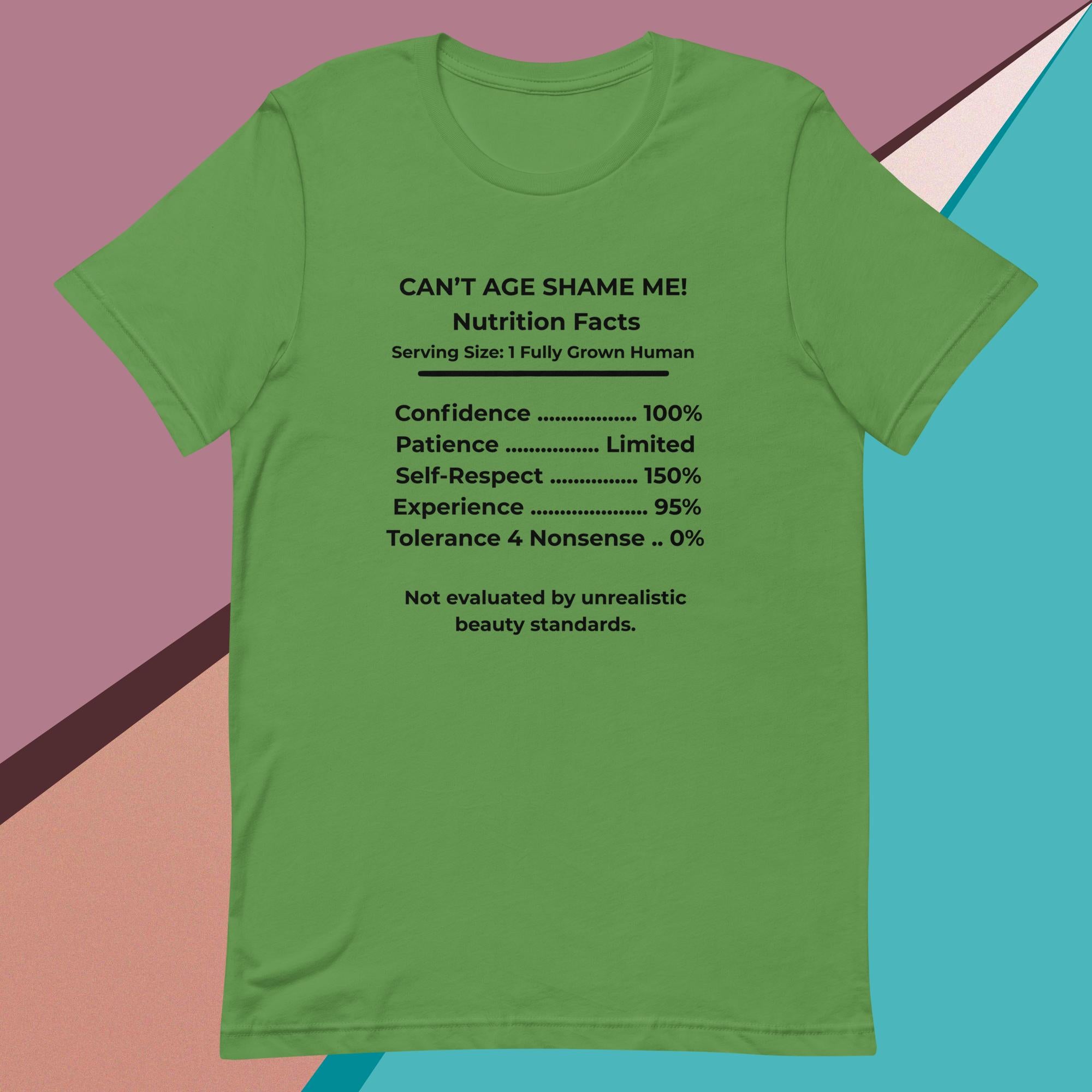 Leaf Green Nutrition Facts Unisex T- Shirt: Zero Nonsense (Black Text)