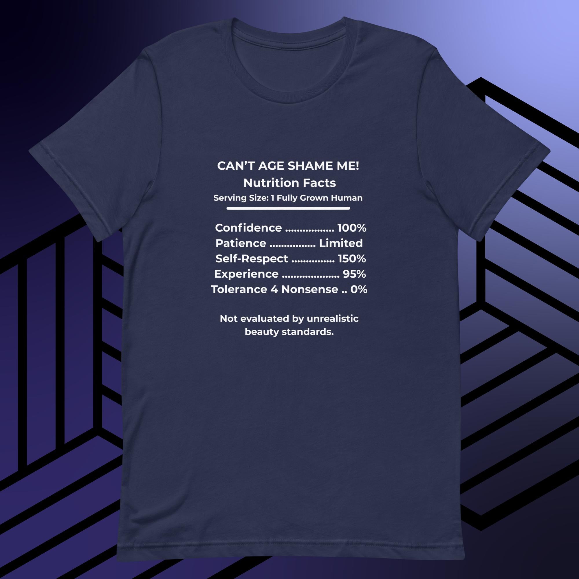 Navy Nutrition Facts Unisex T- Shirt: Zero Nonsense (White Text)

