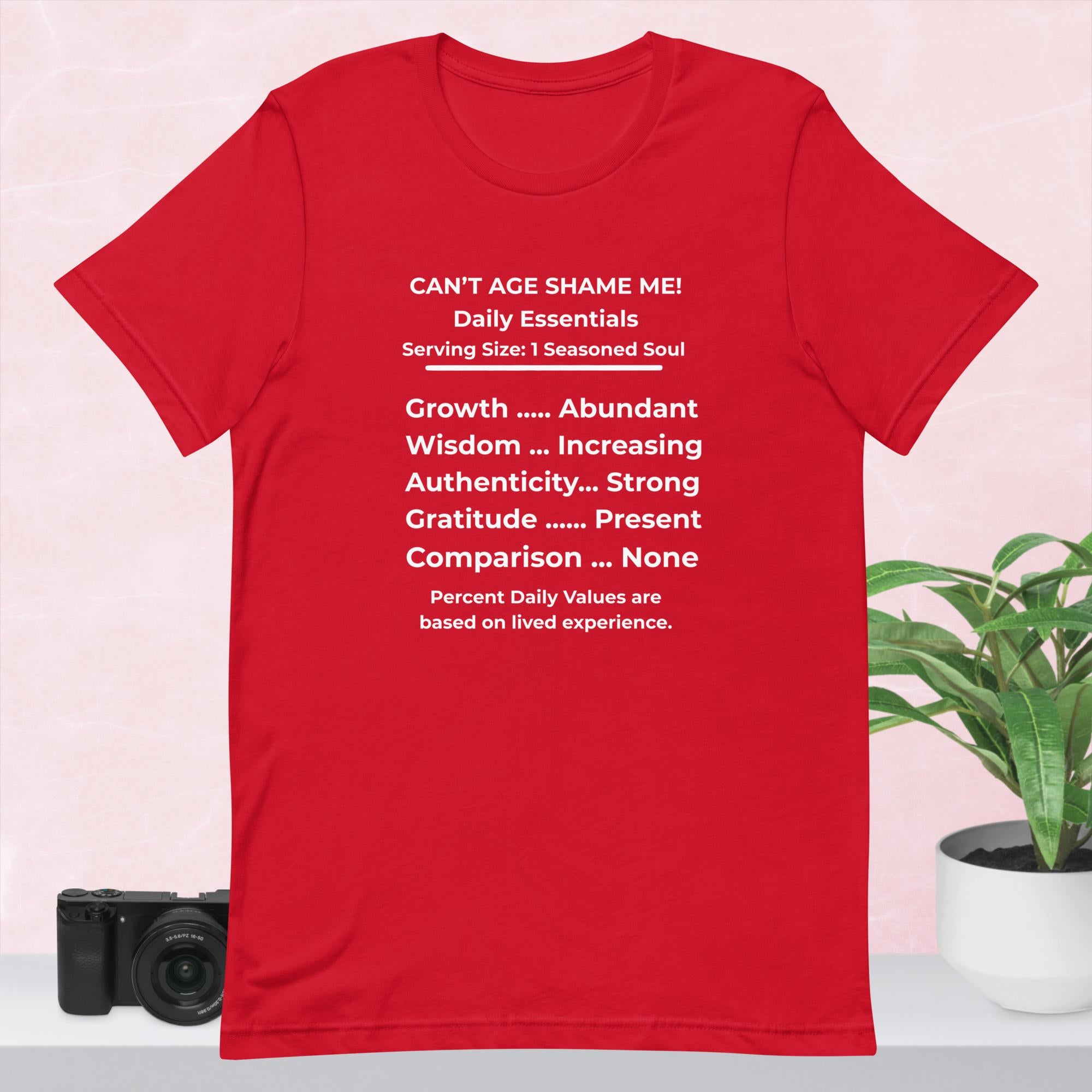 Red Nutrition Facts Unisex T-Shirt: Zero Comparison (White Text)


