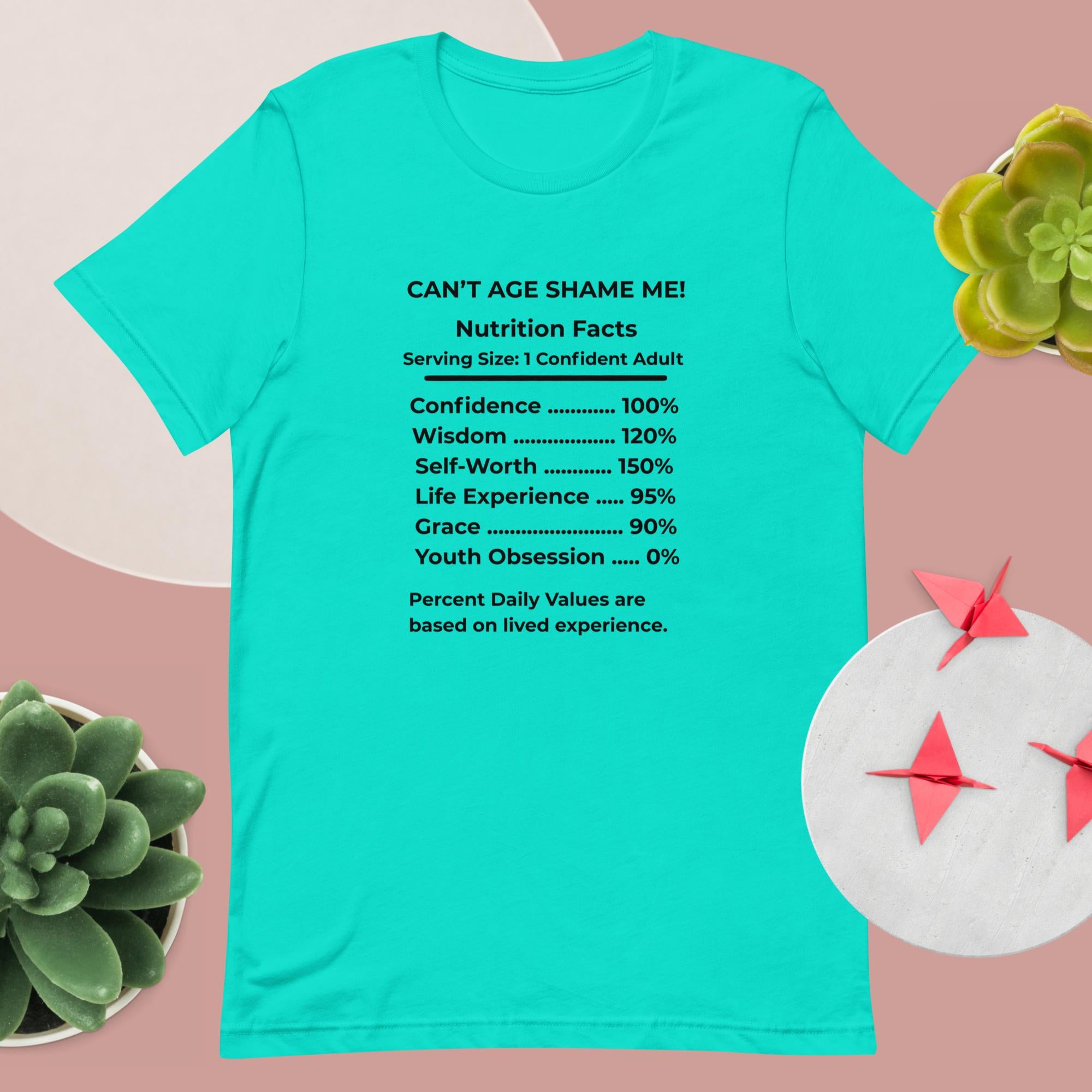 Teal Nutrition Facts Unisex T-Shirt: Youth Not Required (Black Text)

