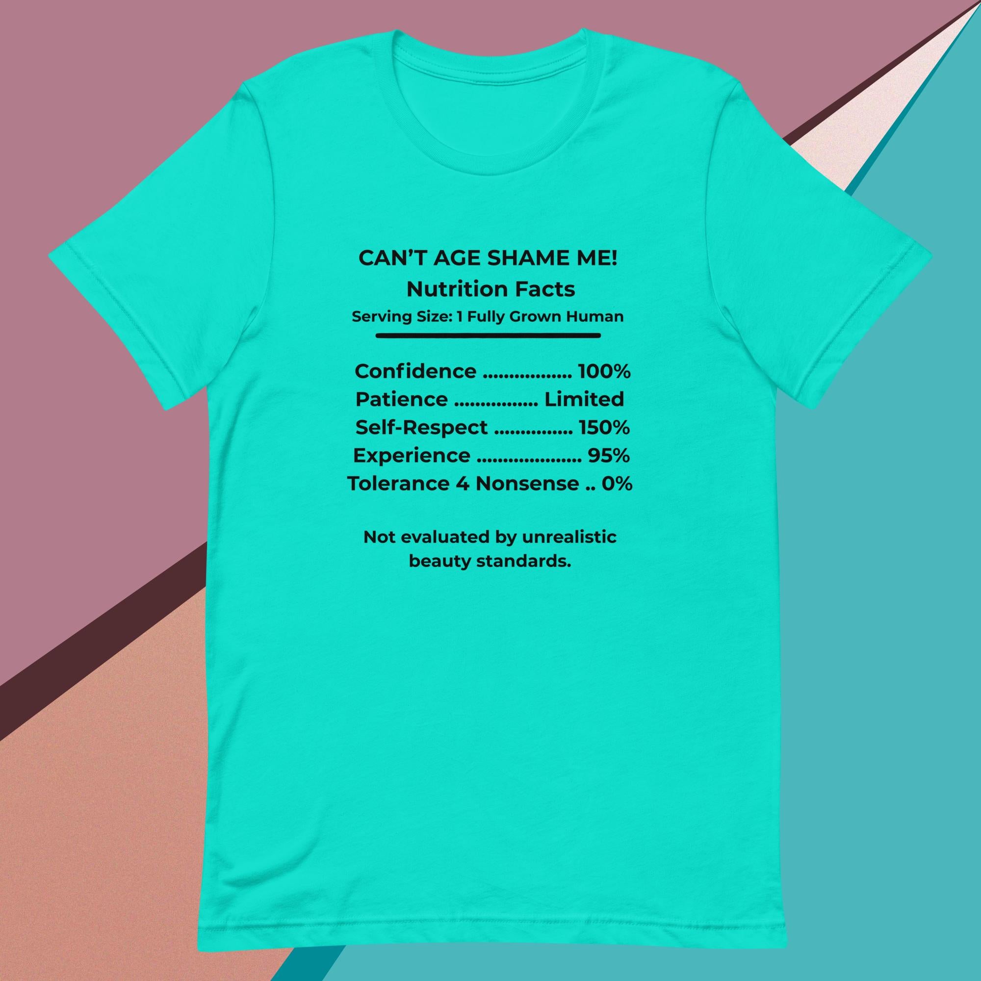 Teal Nutrition Facts Unisex T- Shirt: Zero Nonsense (Black Text)