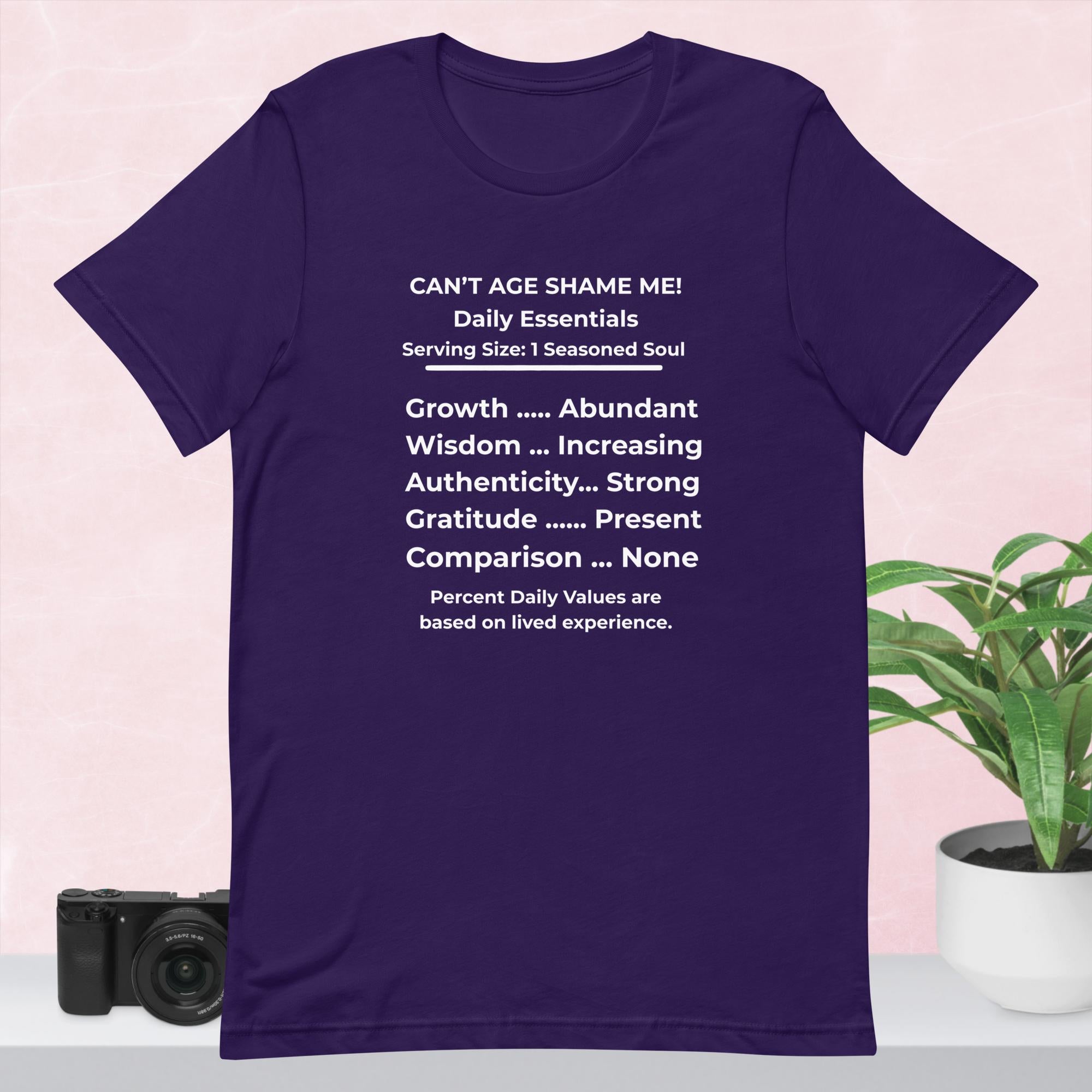 Team Purple Nutrition Facts Unisex T-Shirt: Zero Comparison (White Text)


