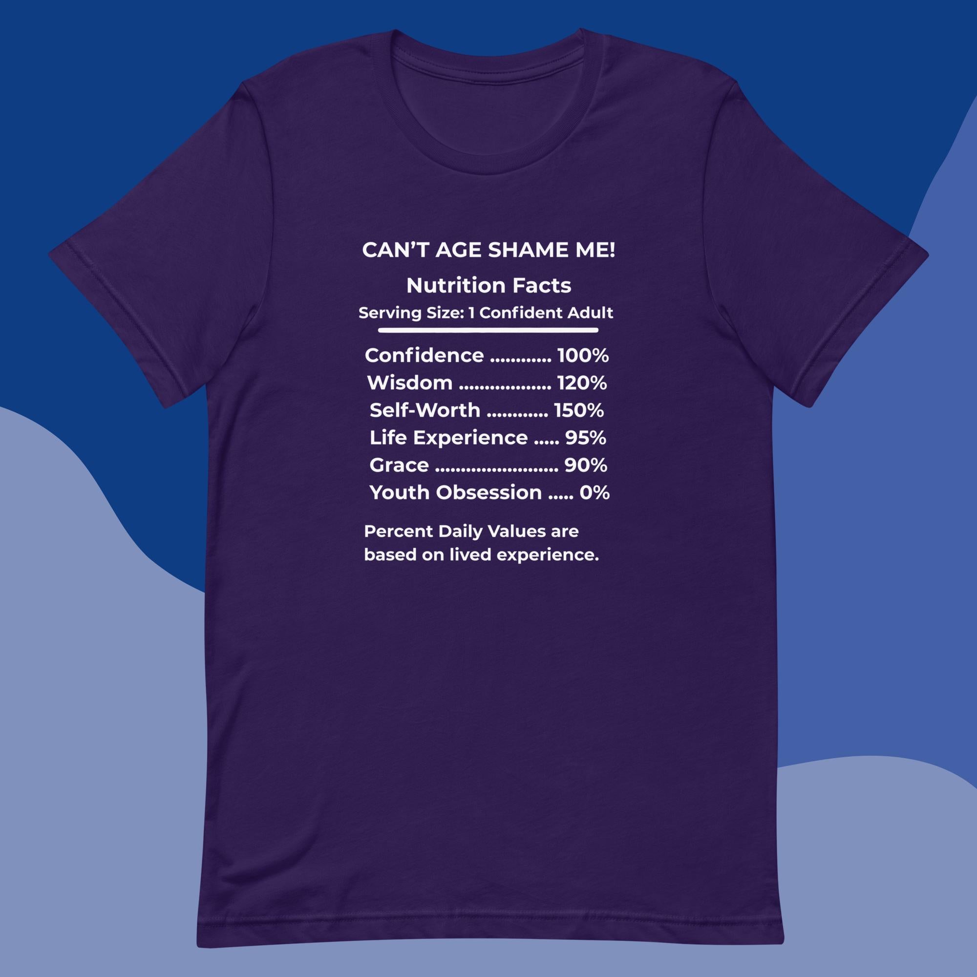 Team Purple Nutrition Facts Unisex T-Shirt: Youth Not Required (White Text)

