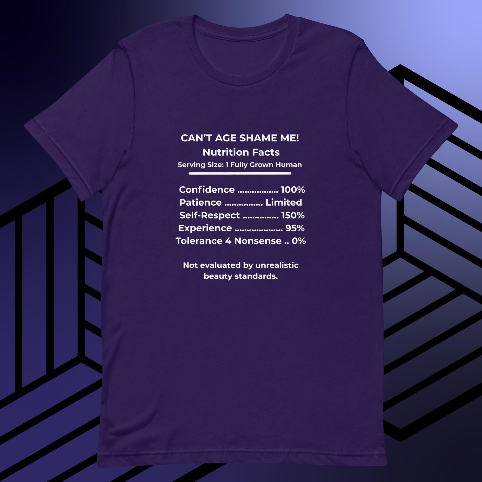 Team Purple Nutrition Facts Unisex T- Shirt: Zero Nonsense (White Text)

