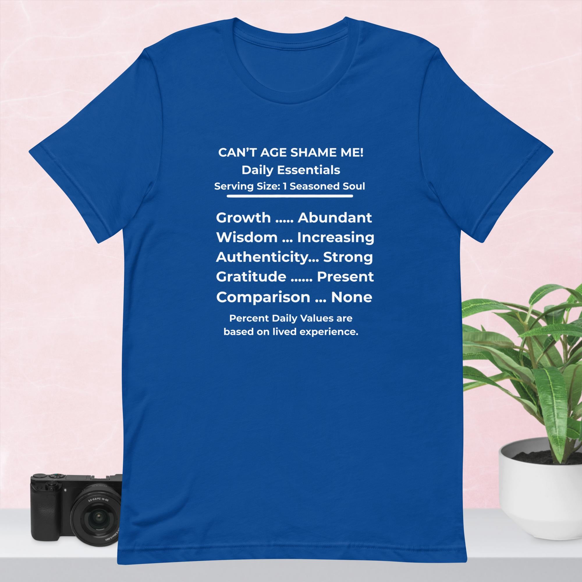 True Royal Blue Nutrition Facts Unisex T-Shirt: Zero Comparison (White Text)


