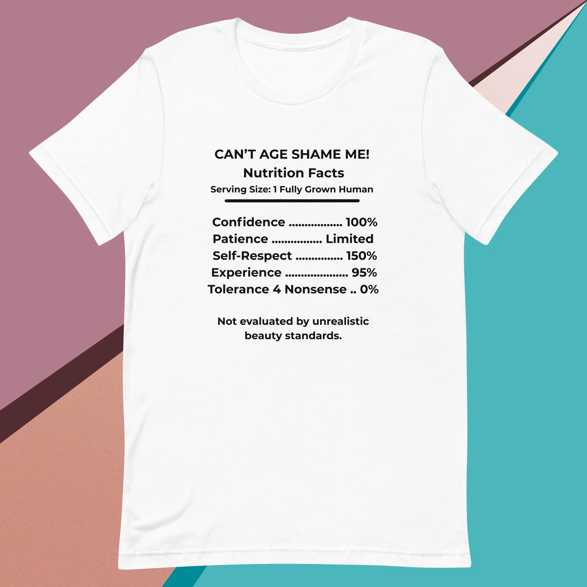 White Nutrition Facts Unisex T- Shirt: Zero Nonsense (Black Text)