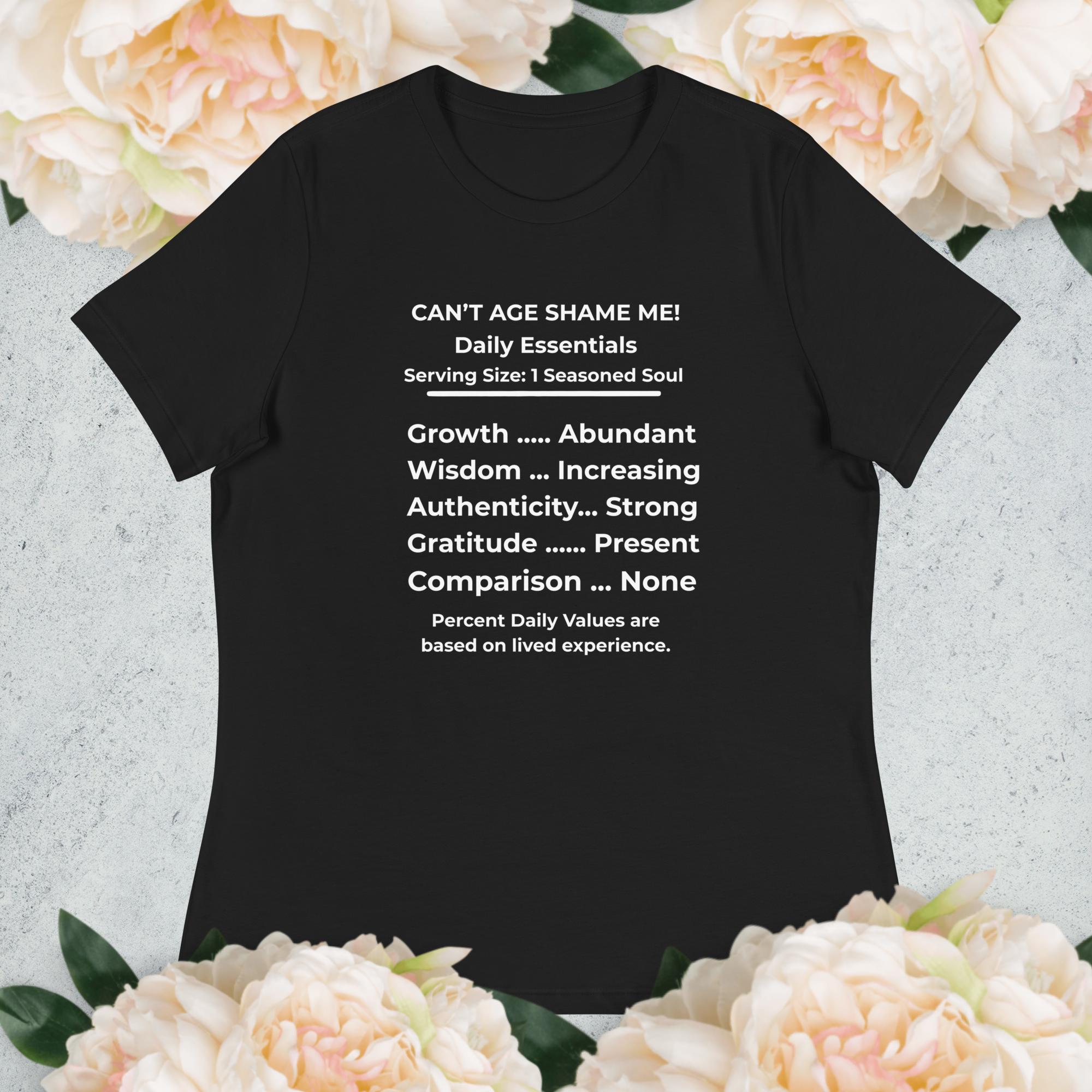 Black Nutrition Facts Women’s Relaxed T-Shirt: Zero Comparison (White Text)

