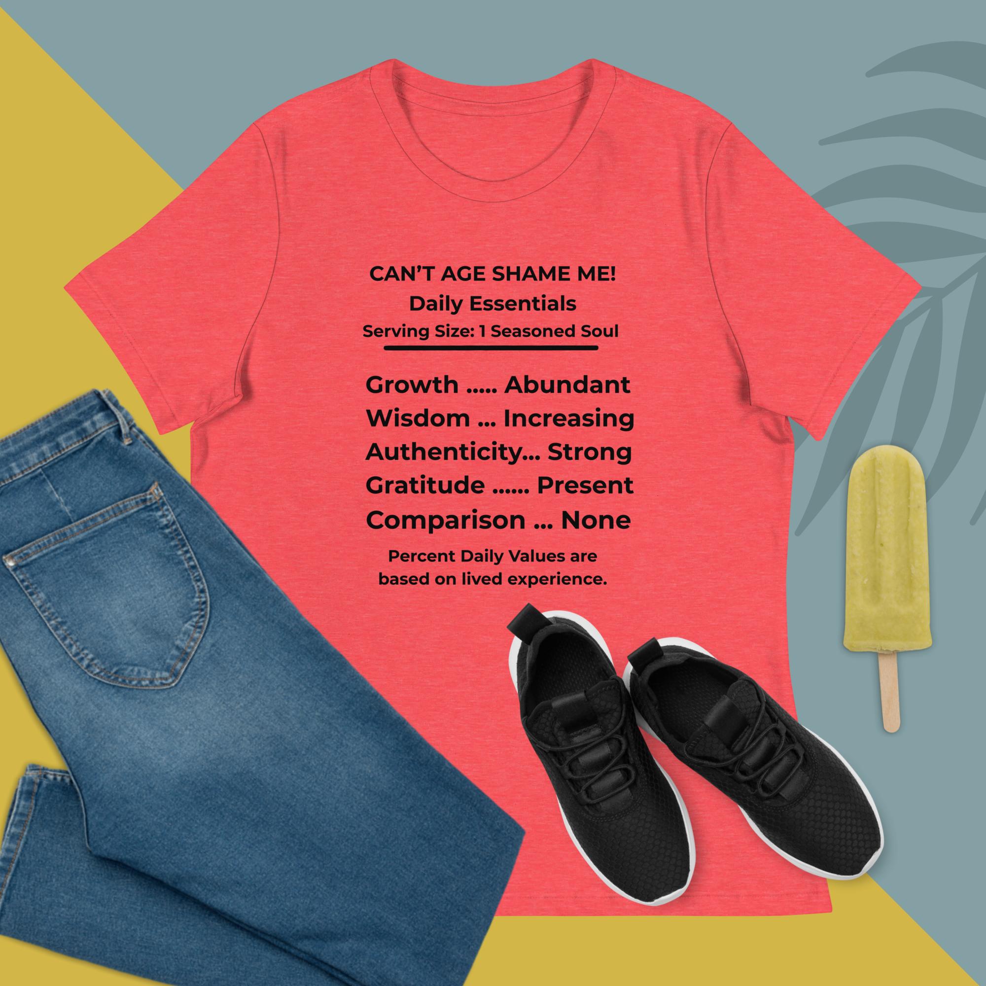 Heather Red Nutrition Facts Women’s Relaxed T-Shirt: Zero Comparison (Black Text)

