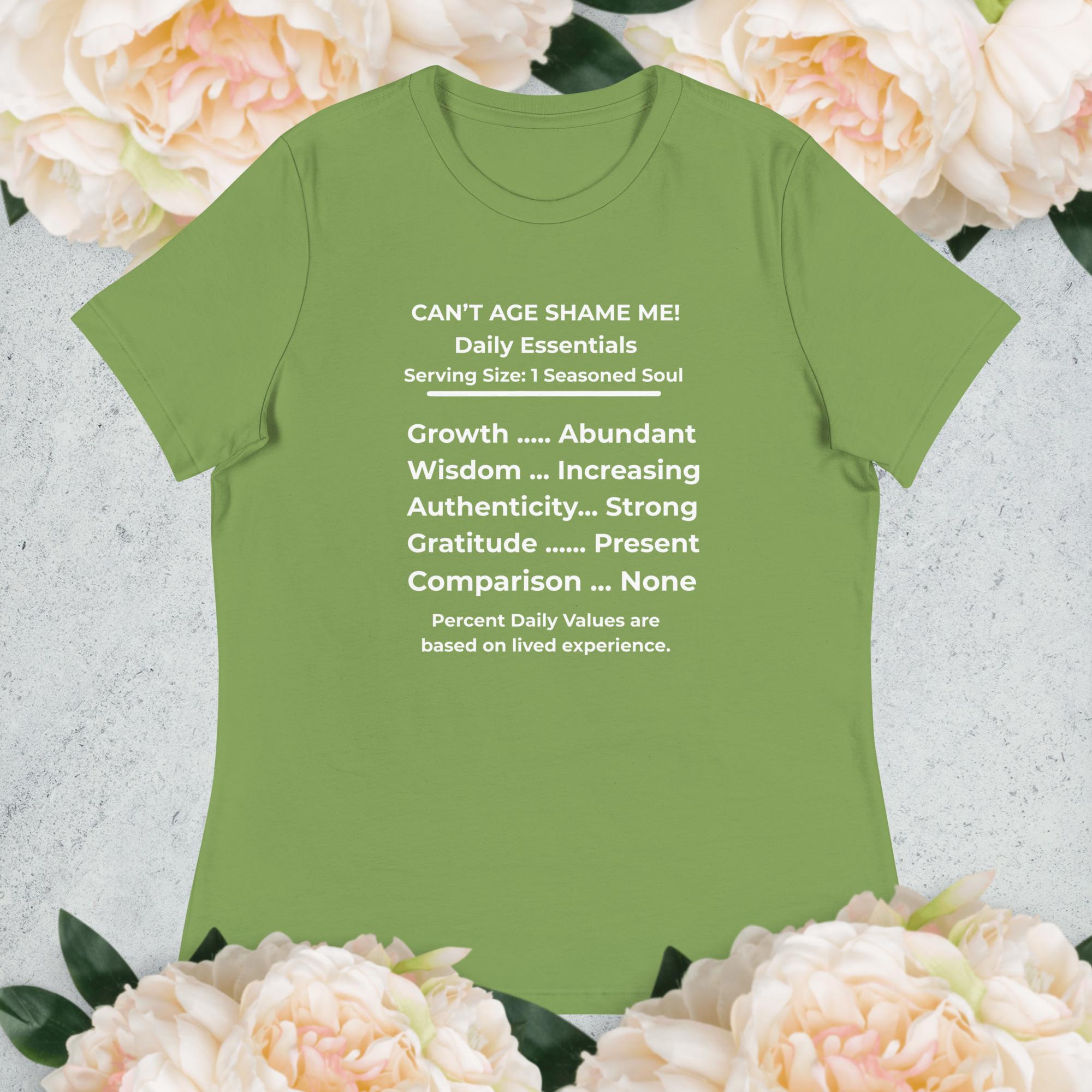 Leaf Green Nutrition Facts Women’s Relaxed T-Shirt: Zero Comparison (White Text)

