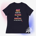 Navy t-shirt with colorful text on a gradient background