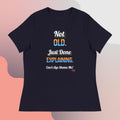 Navy  t-shirt with colorful text on a gradient background