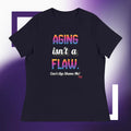 Navy  t-shirt with colorful text on a purple background