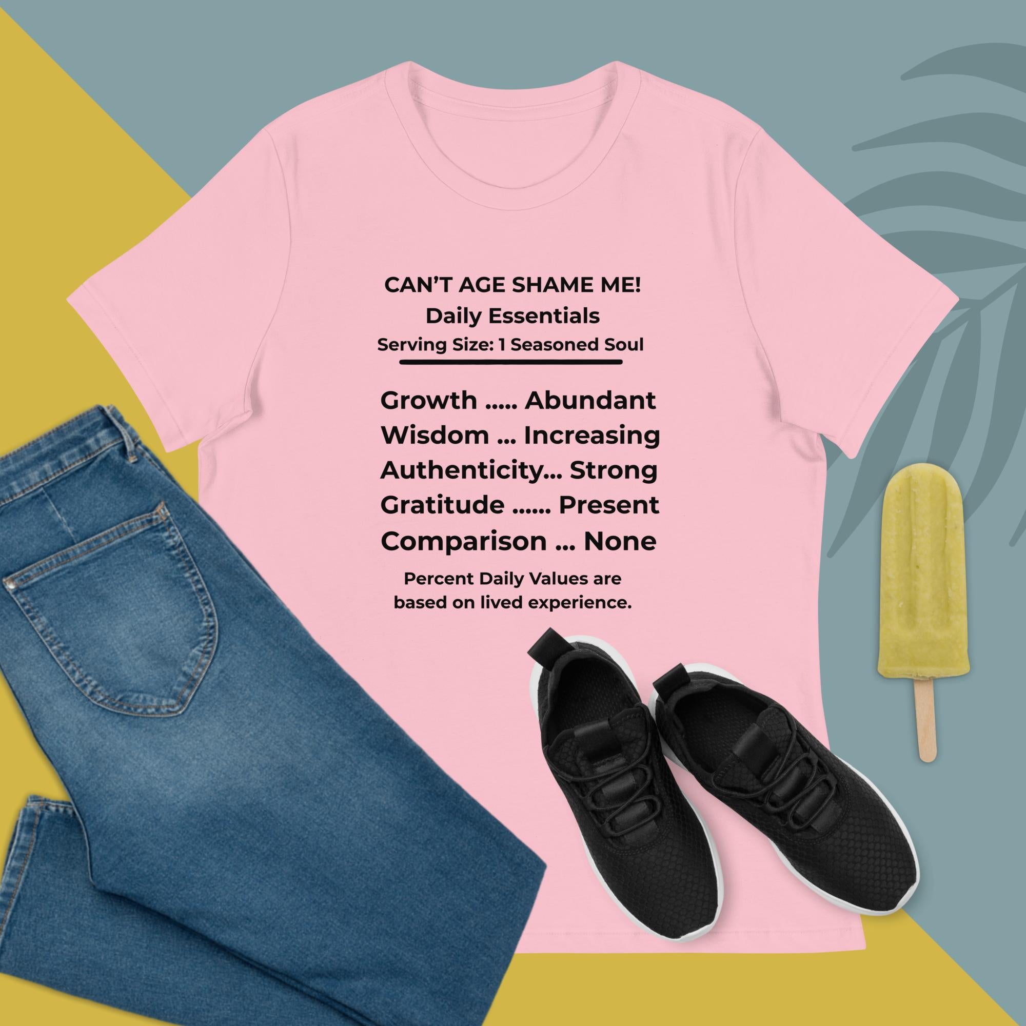 Pink Nutrition Facts Women’s Relaxed T-Shirt: Zero Comparison (Black Text)

