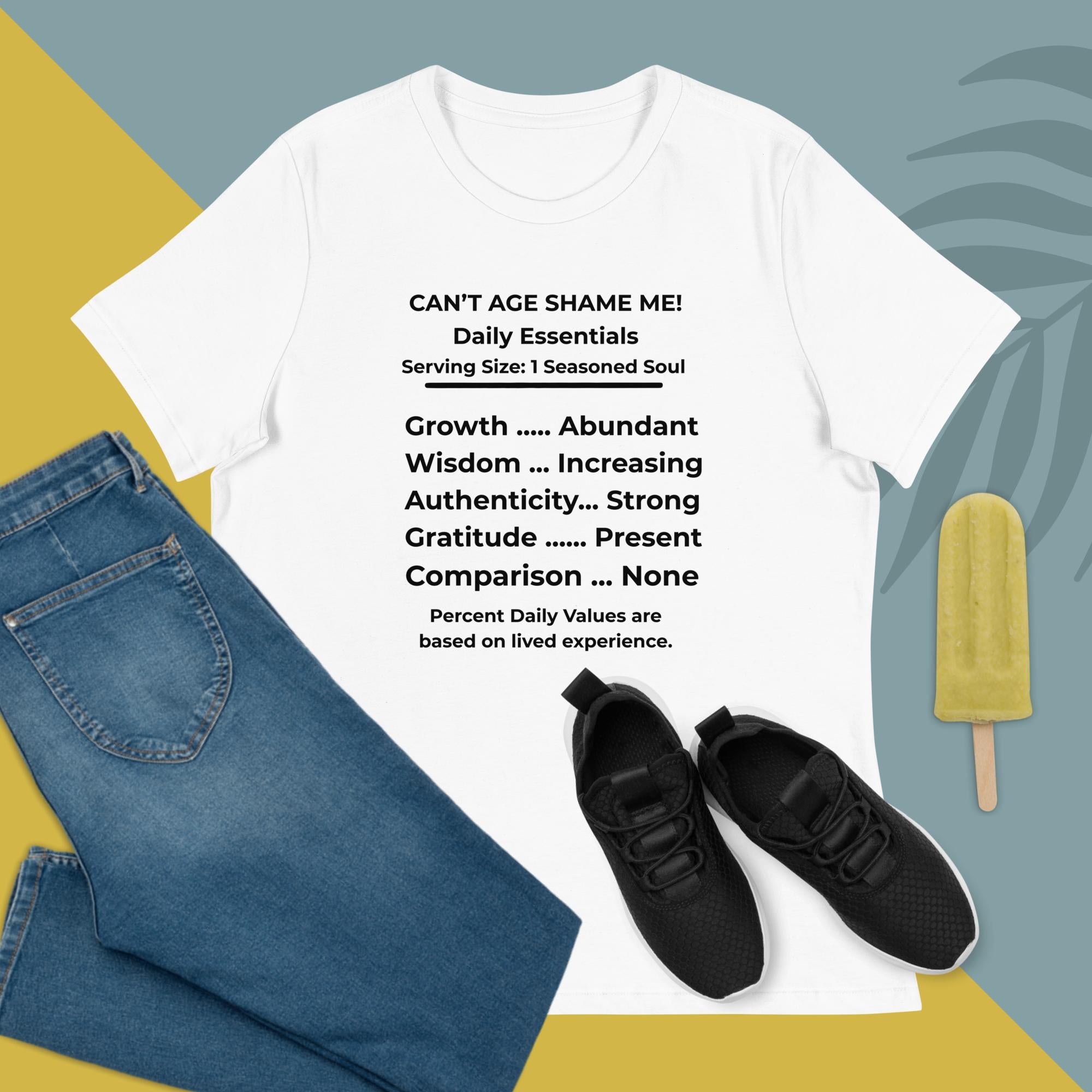 White Nutrition Facts Women’s Relaxed T-Shirt: Zero Comparison (Black Text)

